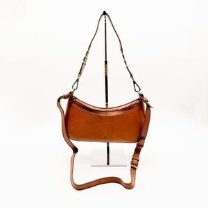 Frye Claire Leather Shoulder Bag Buckle Grommet Zip Top Cognac Brown NEW